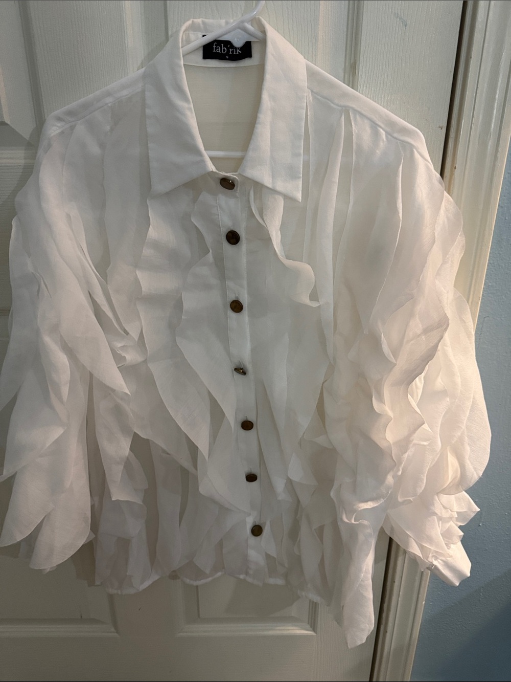 fab'rik White Ruffle Lightweight Shirt Jacket